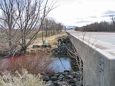 Trail station at U.S. Highway 30 bridge looking east. Portneuf River flows from right to left. 