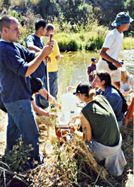 Idaho State University students conducting ecology sampling on the Portneuf River.